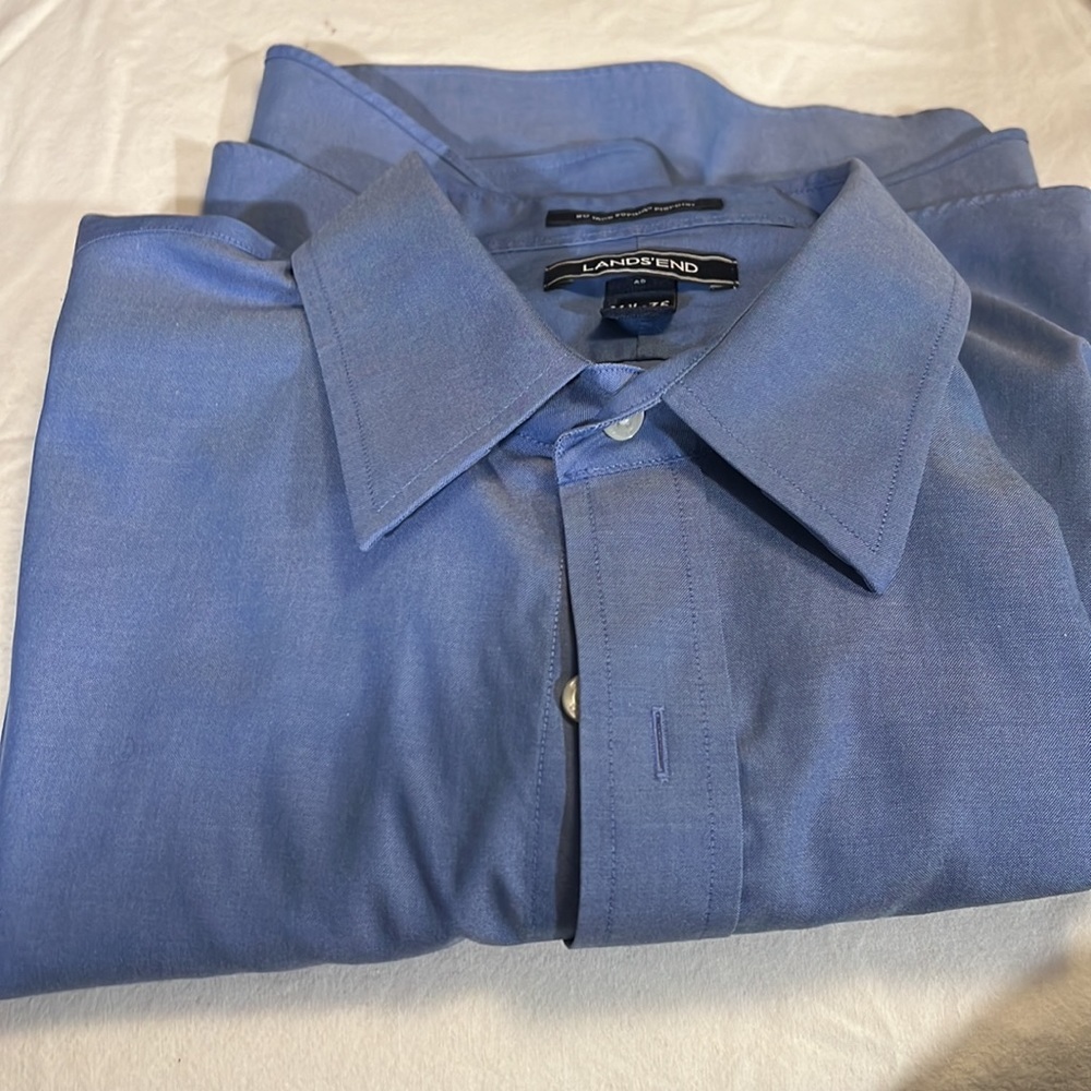 Lands end men’s shirt traditional fit 16 1/2 35 blue cotton